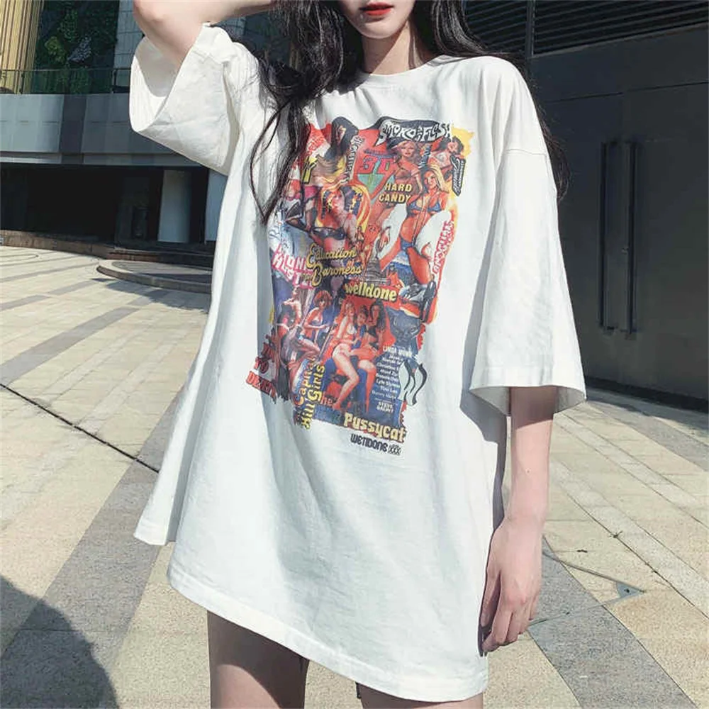 2024 fashion new men's and women's summer movie poster oil painting graffiti letters pure cotton short-sleeved T-shirt