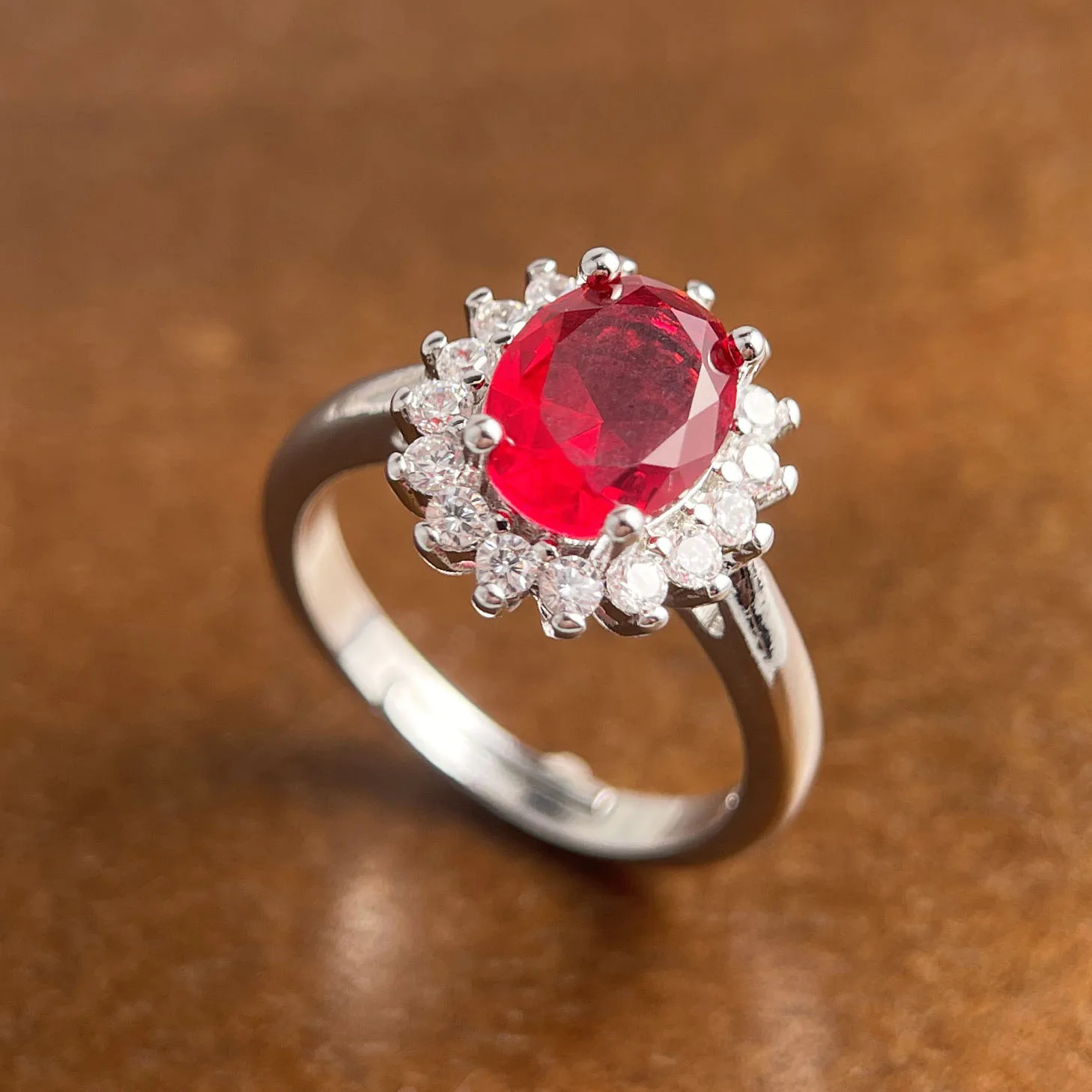 Women's Simple Geometric Handmade Irregular Retro Red CZ Ring