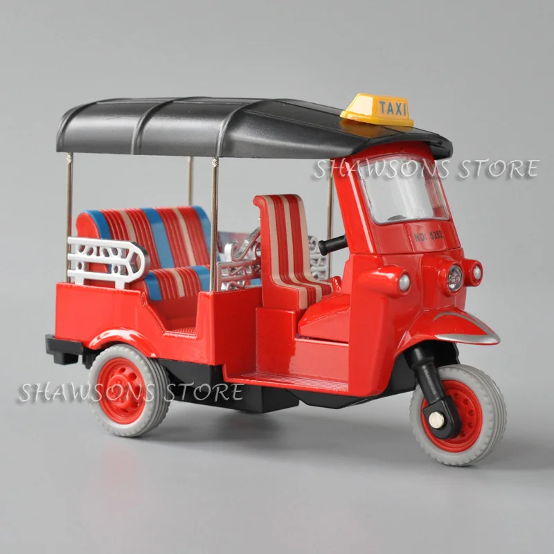 1:14 Scale Diecast Motorcycle Model Thailand Motor Tricycle Taxi Miniature Replica Pull Back Toy