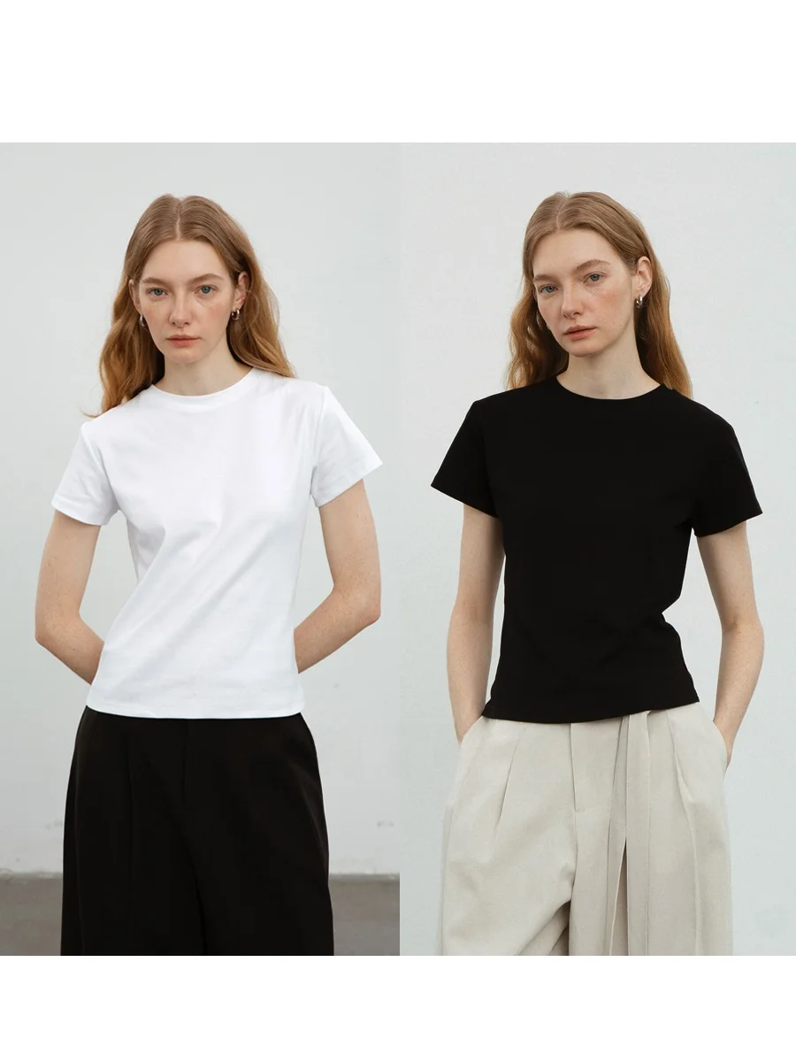 

Женская футболка COUNTONME с круглым вырезом и коротким рукавом, летняя, из хлопка, влагоотводящая, приталенная, базовая, однотонная/с узором