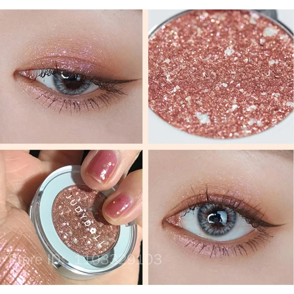 Judydoll Ombretto monocromatico glitterato Evidenziatore perlescente in polvere Trucco Tavolozza di ombretti con diamanti Trucco occhi brillante e lucido