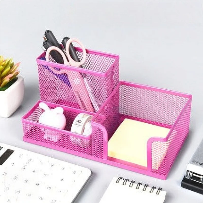 3/4 Grid Storage Box Metal Black Mesh Desk Top Table Organiser Stationary Card Tidy Metal Pen Holder Pencil File Storage Rack