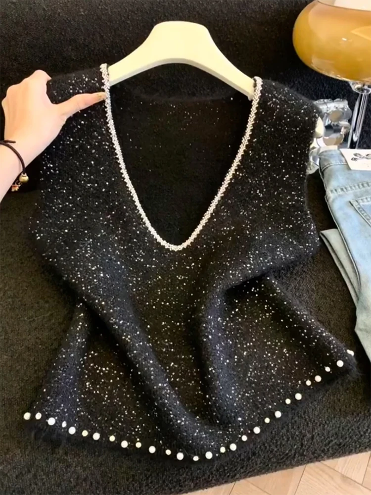 

Вязаный жилет с V-образным вырезом, для повседневной носки, зимний, новый, больших размеров, утягивающий топ, люксовый бренд, модная одежда для девушек