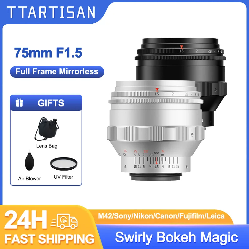 TTArtisan 75mm F1.5 Full Frame Manual Prime Lens for M42 Mount Sony E Nikon Z F Canon EF EOSR EOSM Leica L Fuji X GFX