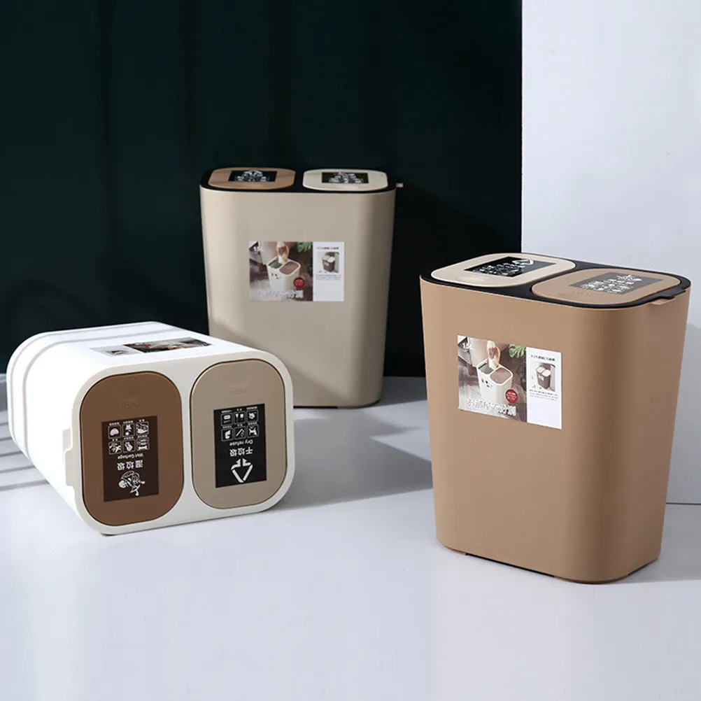 1Pcs Double Layer Garbage Can PP Material Touch Button Lid Large Opening Dual Section Waste Bin for Bedroom Bathroom Home Office