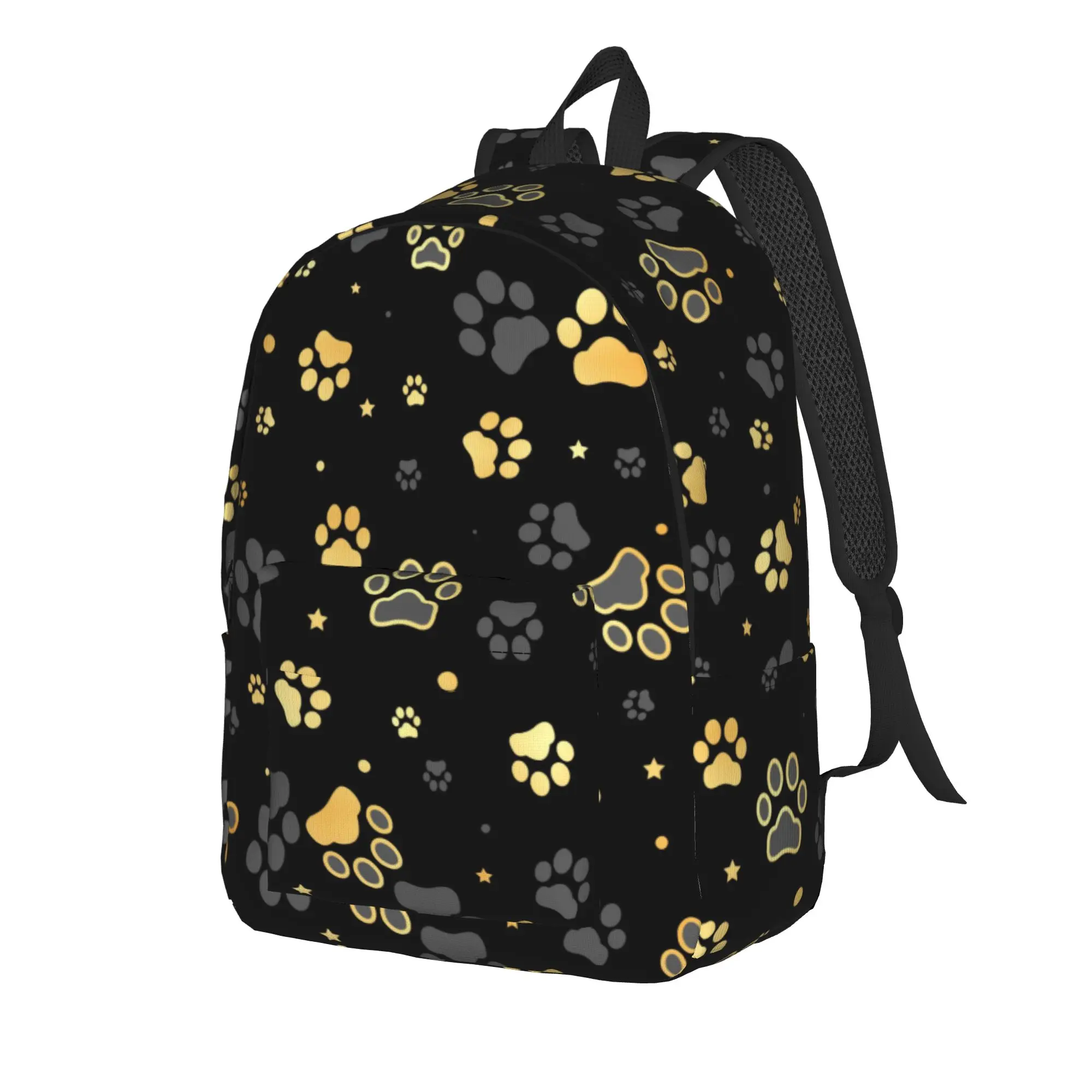 Gold Dog Paw Backpack for Men Women Cool High School Business Daypack Animal Laptop Computer Canvas Bags with Pocket