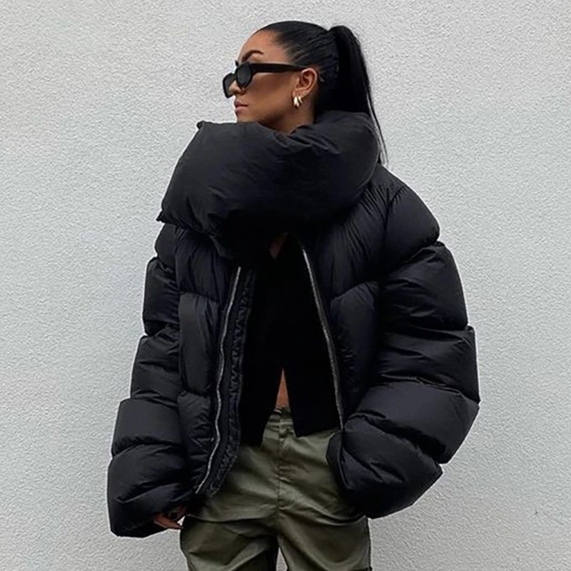 Womens Lightweight Quilted Jackets Long Sleeve Wrap Collar Zipper Cropped Puffer Jackets Coat Winter Warm Outerwear with Pocket