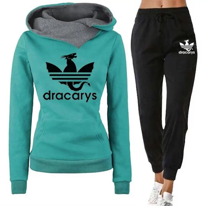 

Women's Solid Color Printed Hoodie+sports Pants 2-piece Sportswear Tracksuit Hooded Jogging Sports Suit