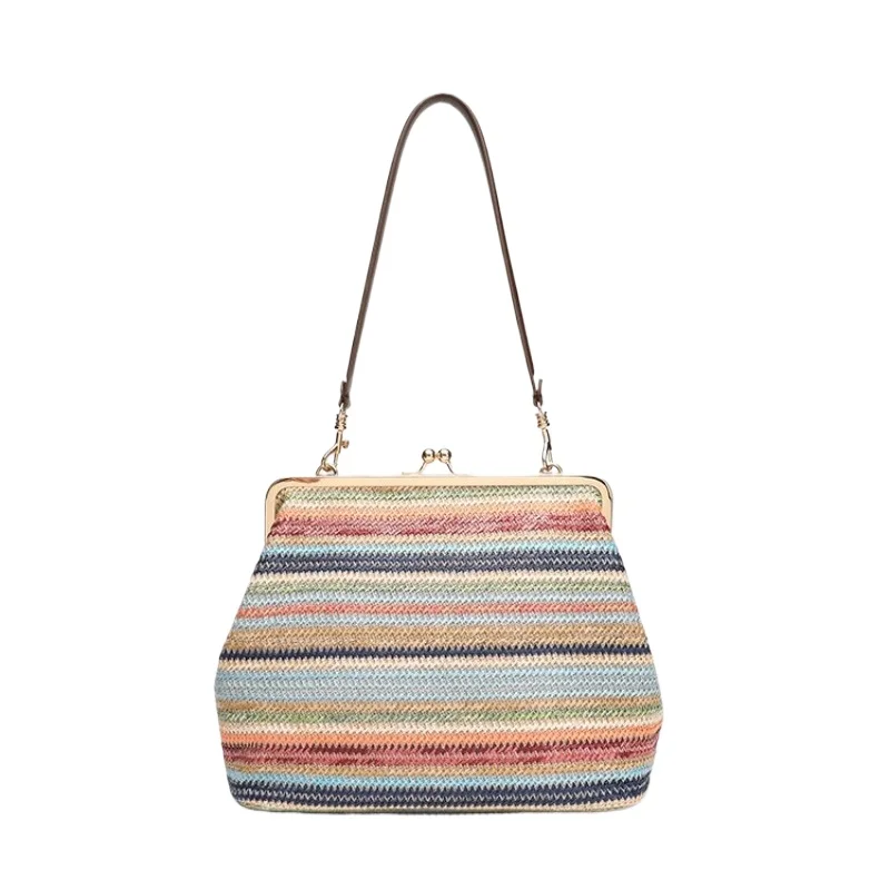 

Women's Shoulder Bag Woven Underarm Bag Rhinestone Kiss Lock Closure Elegant Evening Party Cocktail Date Night Handbag