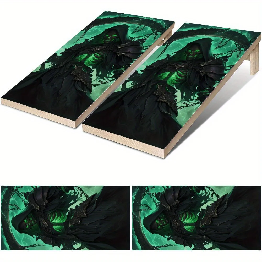 

Green Flame Sickle Death Reaper Waterproof Cornhole Board Vinyl Wraps, PVC Outdoor Game Board Design, Perfect for Sports & Leisu
