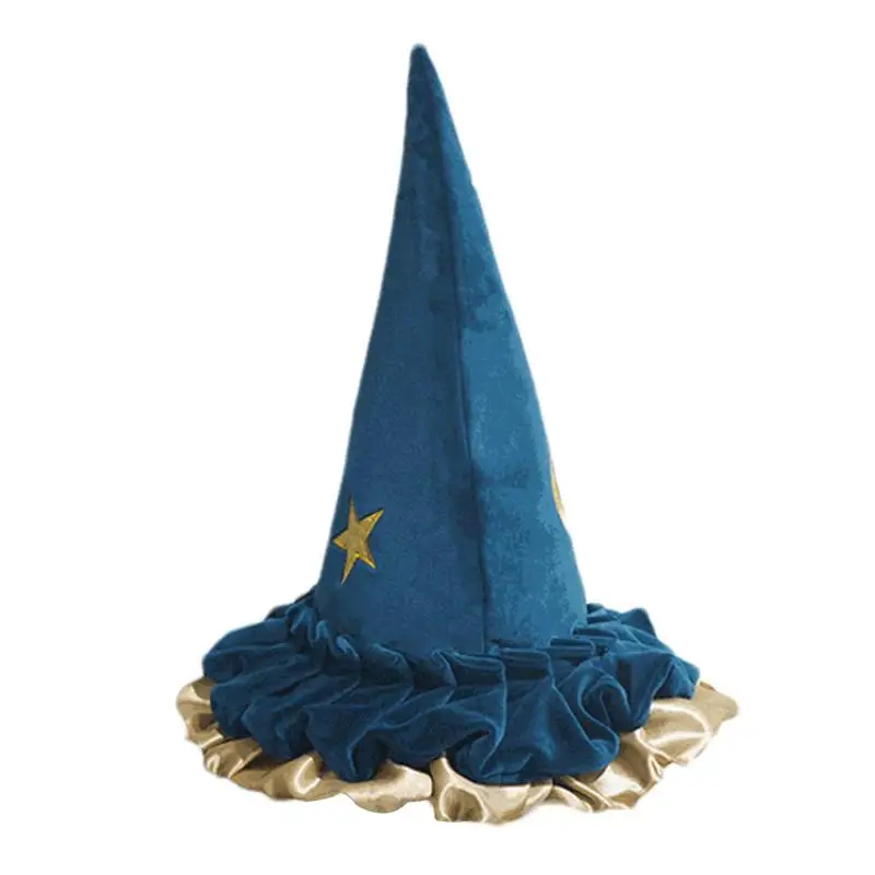 

Halloween Witch Hat Women Adult Wizard Men Costume Cosplay Party Hat Star Moon Pattern Adult Pointed Hat Women's Wide Brim Spire