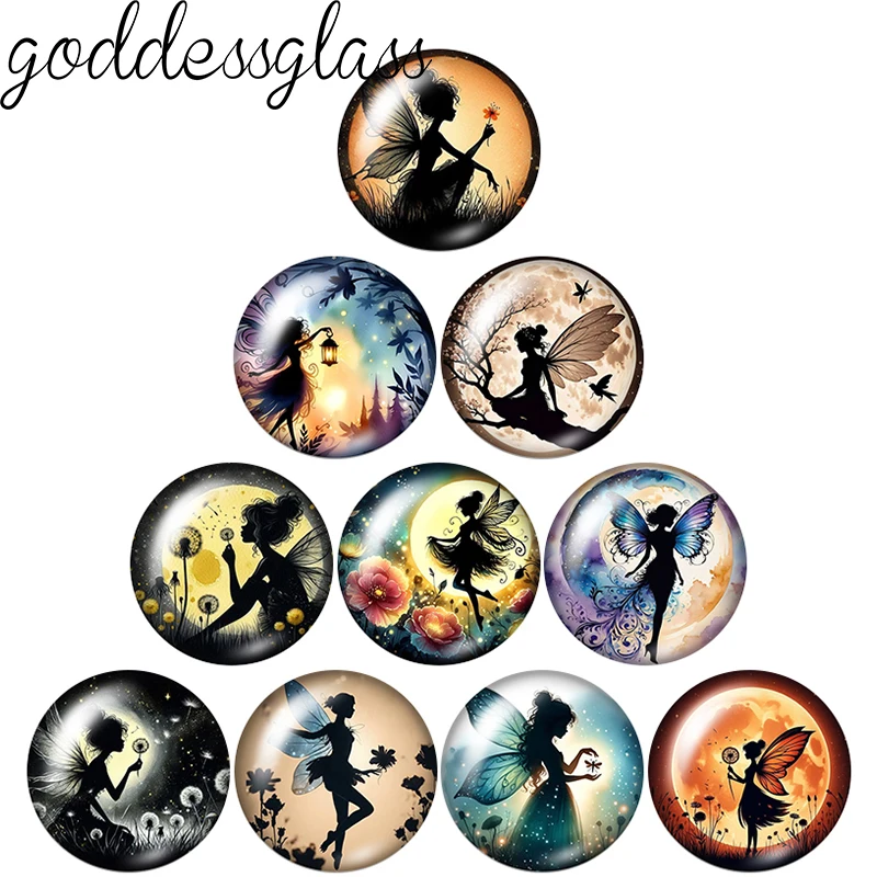 Full Moon Night Fairy Girls Mysterious Butterfly Wings 12mm/18mm/20mm/25mm Round Photo Glass Cabochon Flat Back Making Finding