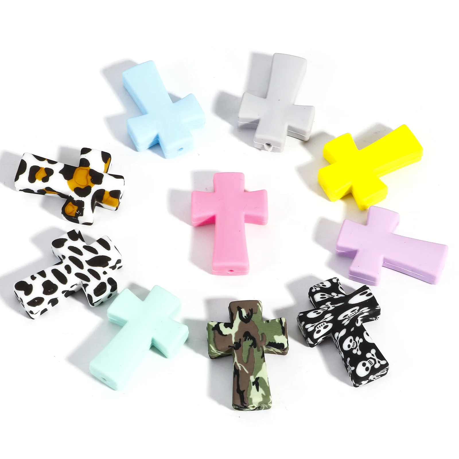 5 Piece Silicone Cross Religious Beads For DIY Charm Jewelry Making Findings Multicolor Beads Accessories About 3.5cm x 2.5cm