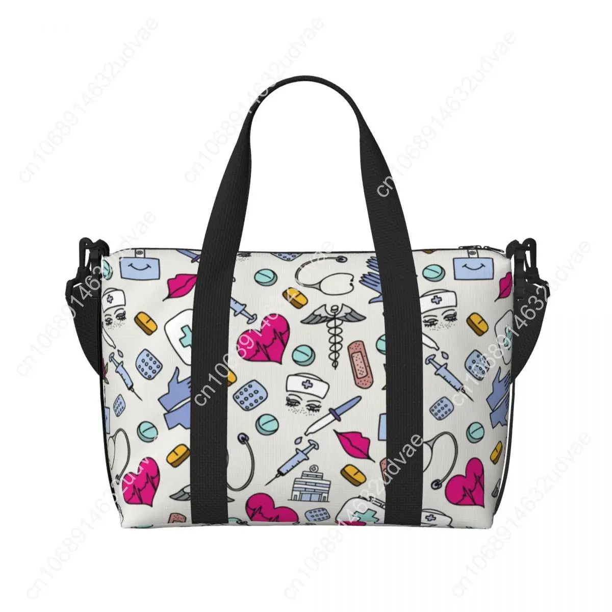 Custom Nursing Pattern Nurse Beach Tote Bag for Women Health Care Big Compartment Gym Beach Travel Bags