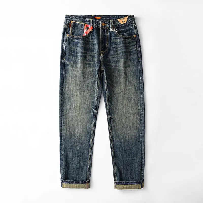 

16oz Red Selvedge Denim Wide-Leg Straight Jeans for Men American Vintage Washed Casual 100% Cotton Loose Long Pants 5KM