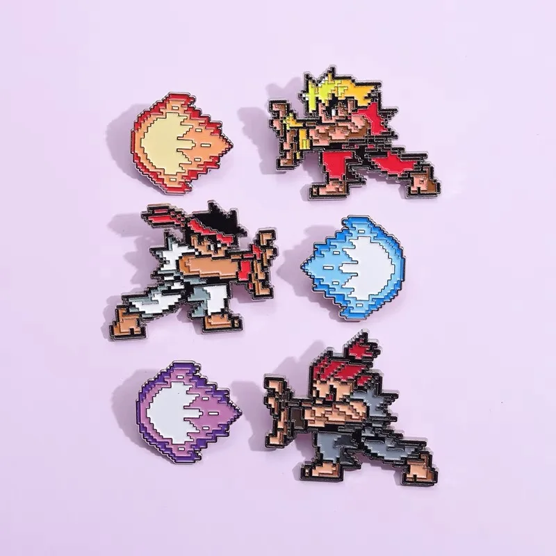 Street Fighter Game Pins Cartoon Fighter Peripheral Metal Badges Ron Ken Ho Ghost Wave Fist Accessories