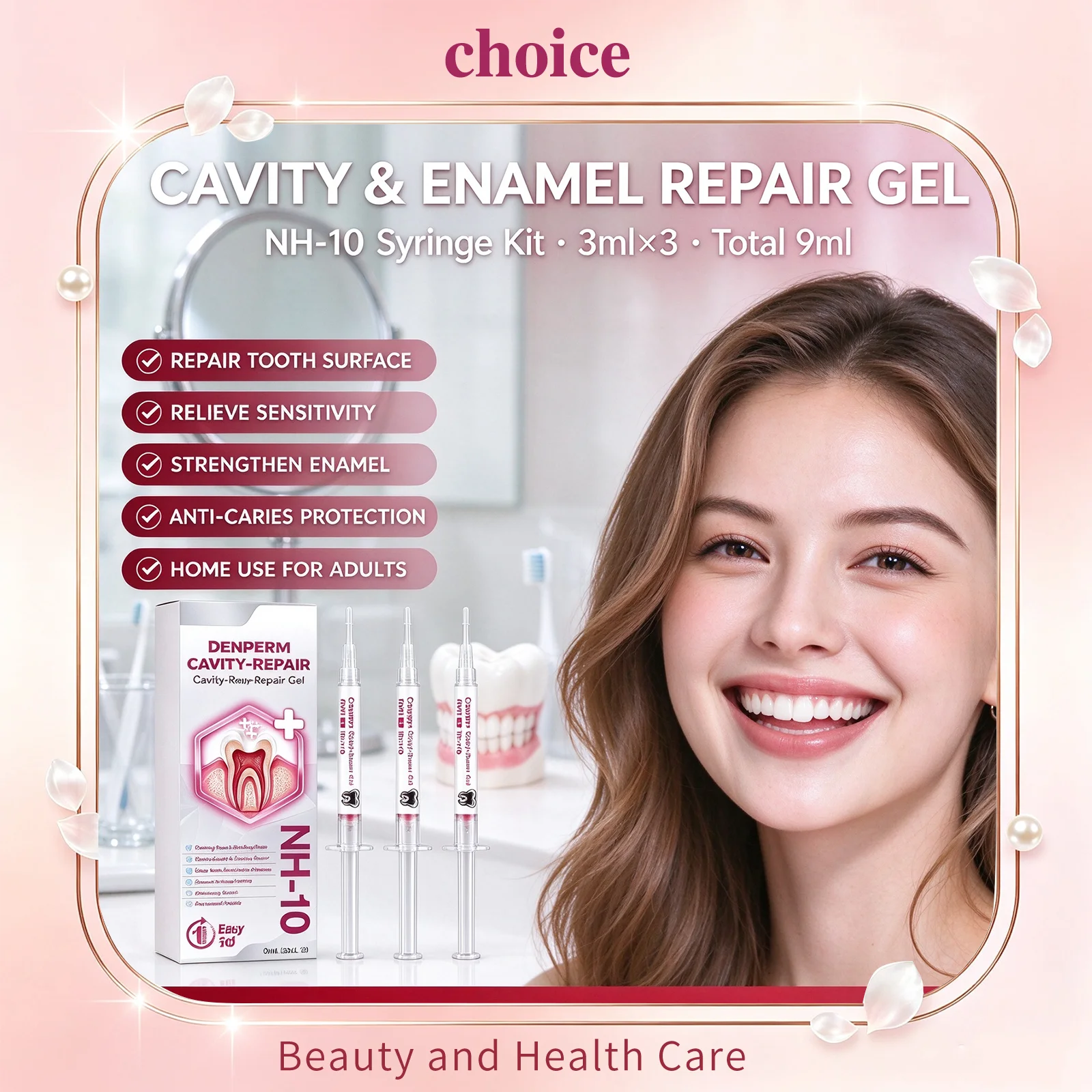 Denperm NH-10 Cavity Repair Enamel Filling Gel Tooth Sensitivity Relief Anti Caries Dental Care Damaged Tooth Gum Repair Syringe