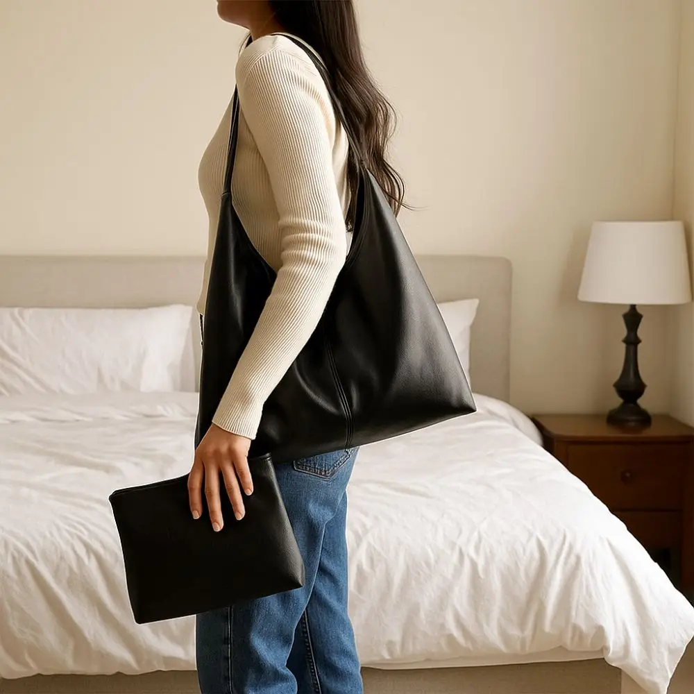 حقيبة يد نسائية عصرية ذات سعة كبيرة وخفيفة الوزن وبسيطة من جلد البولي يوريثان حقيبة يد ناعمة للسفر