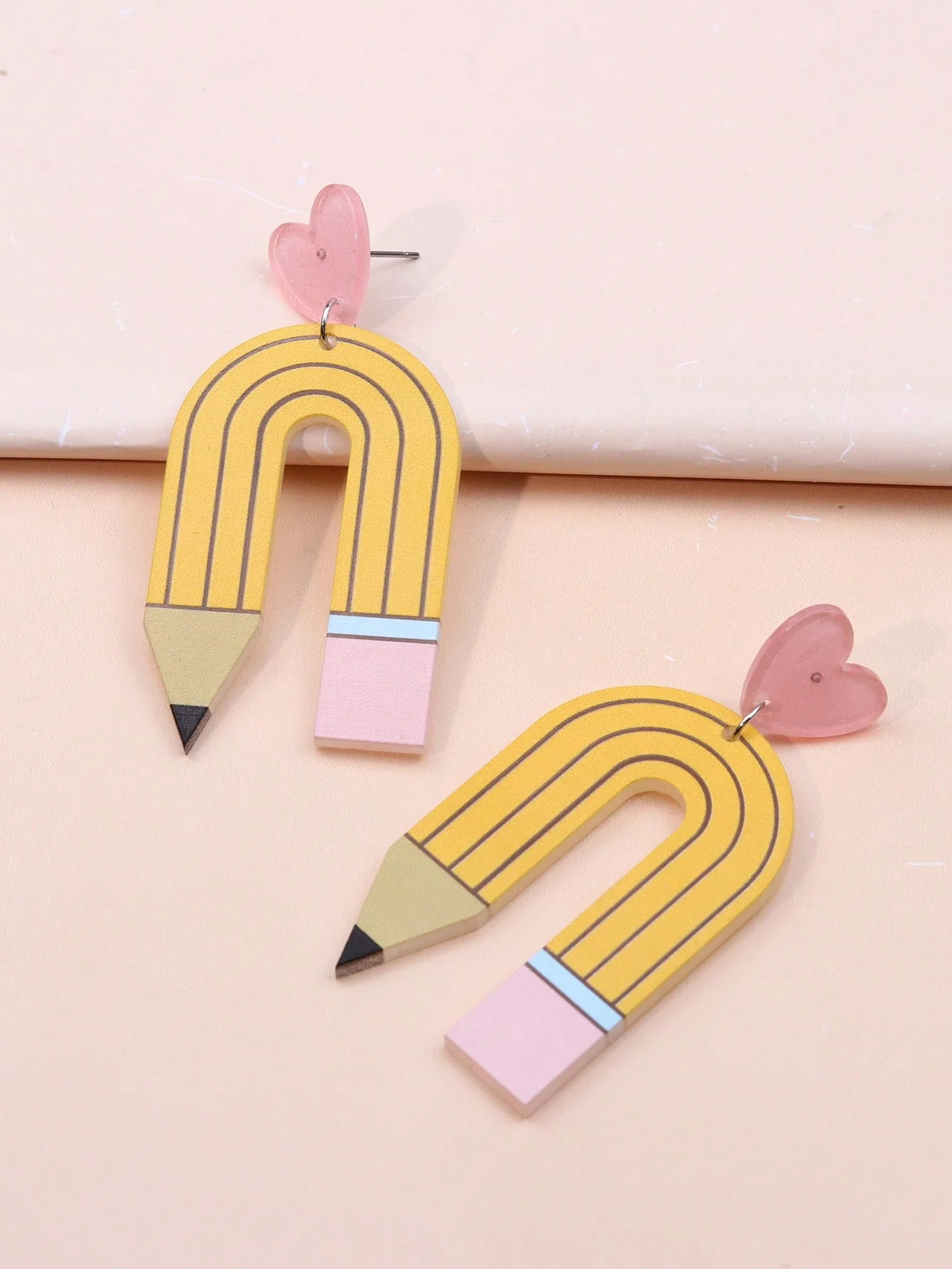 Creative Pencil Pattern Earrings For Women\'s Acrylic Stripe Pendant Jewelry With Contrast Color Love U-shaped Fashion Accessorie