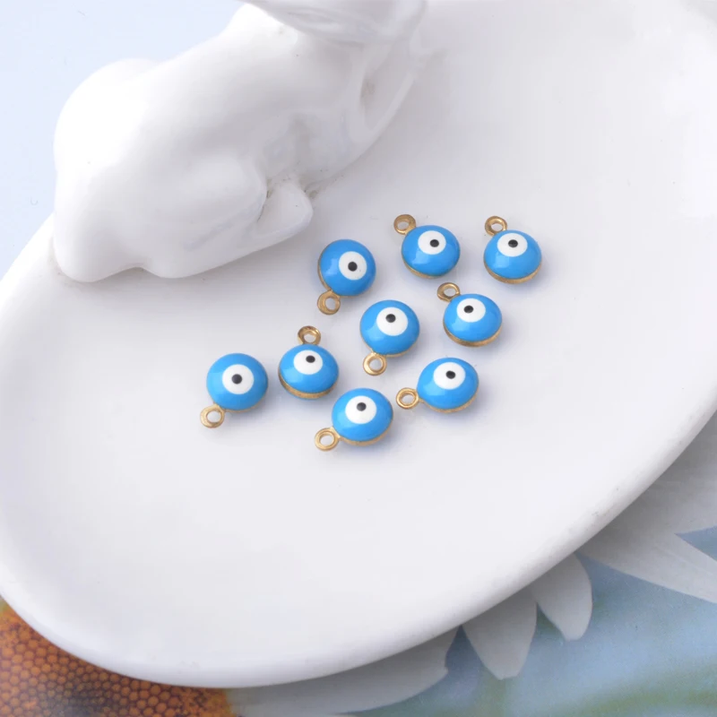 30 Stück doppelseitige Böses-Auge-Anhänger aus Kupfer mit Emaille, Glücksbringer-Mini-Anhänger für Armbänder, Halsketten, Ohrringe und Accessoires – Detail 14