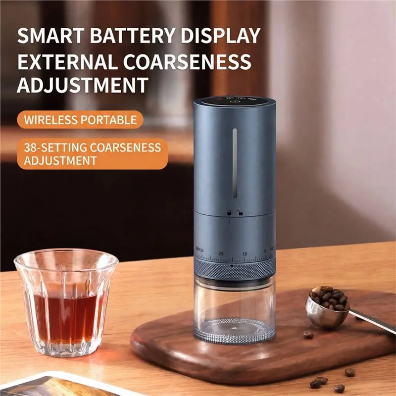 TKOH-Automatic Stop Grind Coffee Grinder Portable Electric USB Rechargeable Stainless Steel Burr Mill