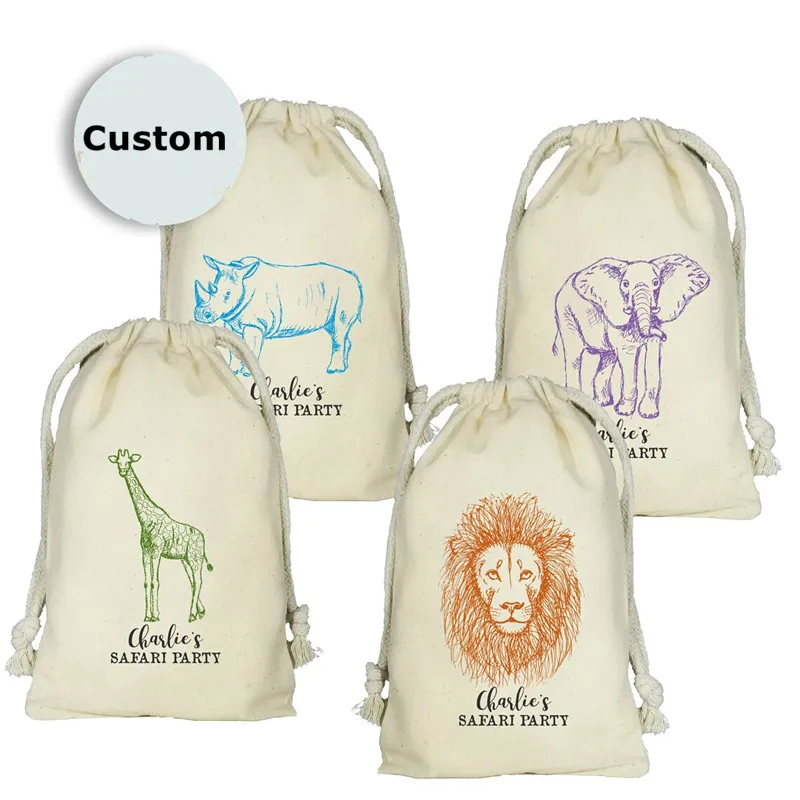 Safari Wild Animal Favor Bags, Set of 20 Personalized Favor Bags, Lion, Giraffe, Elephant, Rhino Favor Bags, Custom Safari Party