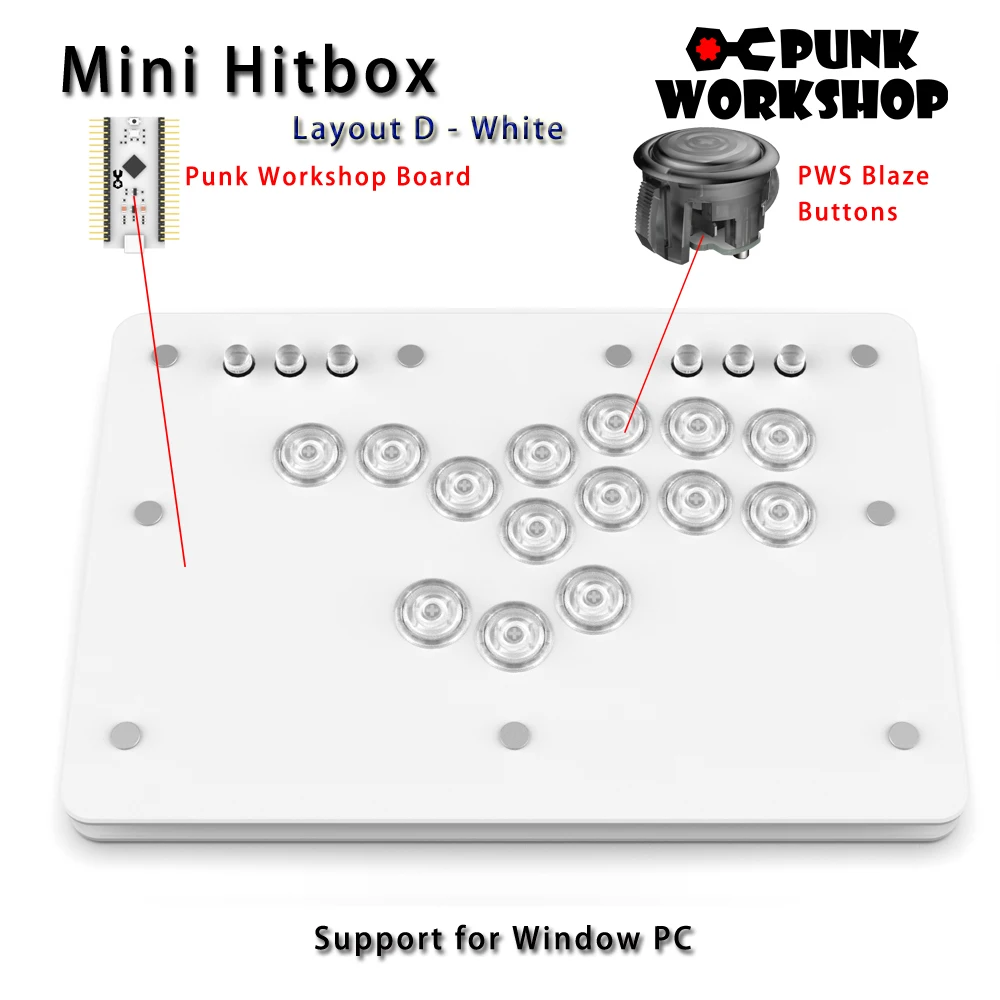 Punk Workshop Leverless M Mini HitBox Layout D SOCD Fighting Stick Controller With PWS Mechanical Buttons XInput MAME SF6 Games