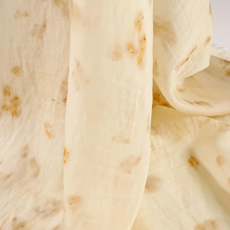 Soft and Skin-Friendly Creamy yellow hazy leaf print Tencel cotton-linen fabric for Hanfu dresses and shirtsA