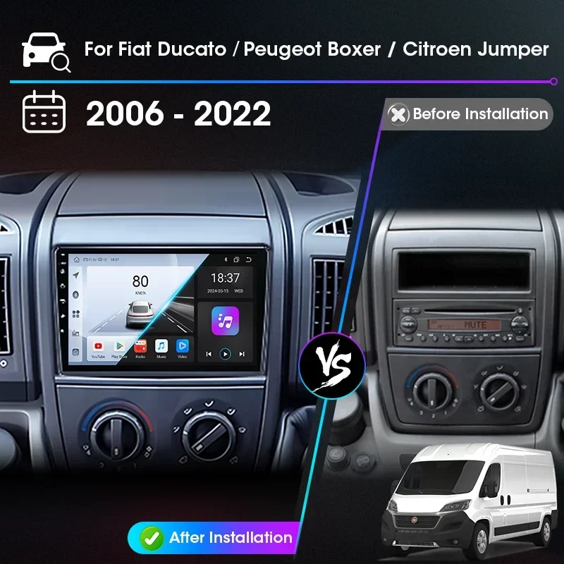 Car Radio Android Auto Carplay For Fiat Ducato Peugeot Boxer Citroen Jumper 2005-2023 Multimedia Intelligent Systems Head Unit