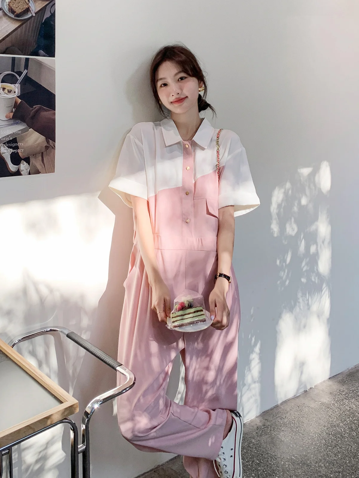 

Pink Anti-Aging One-Piece Pants Women's High-End Summer 2024 Fashion Elegant Slimming Wide-Leg Pants Stylish Commute Style