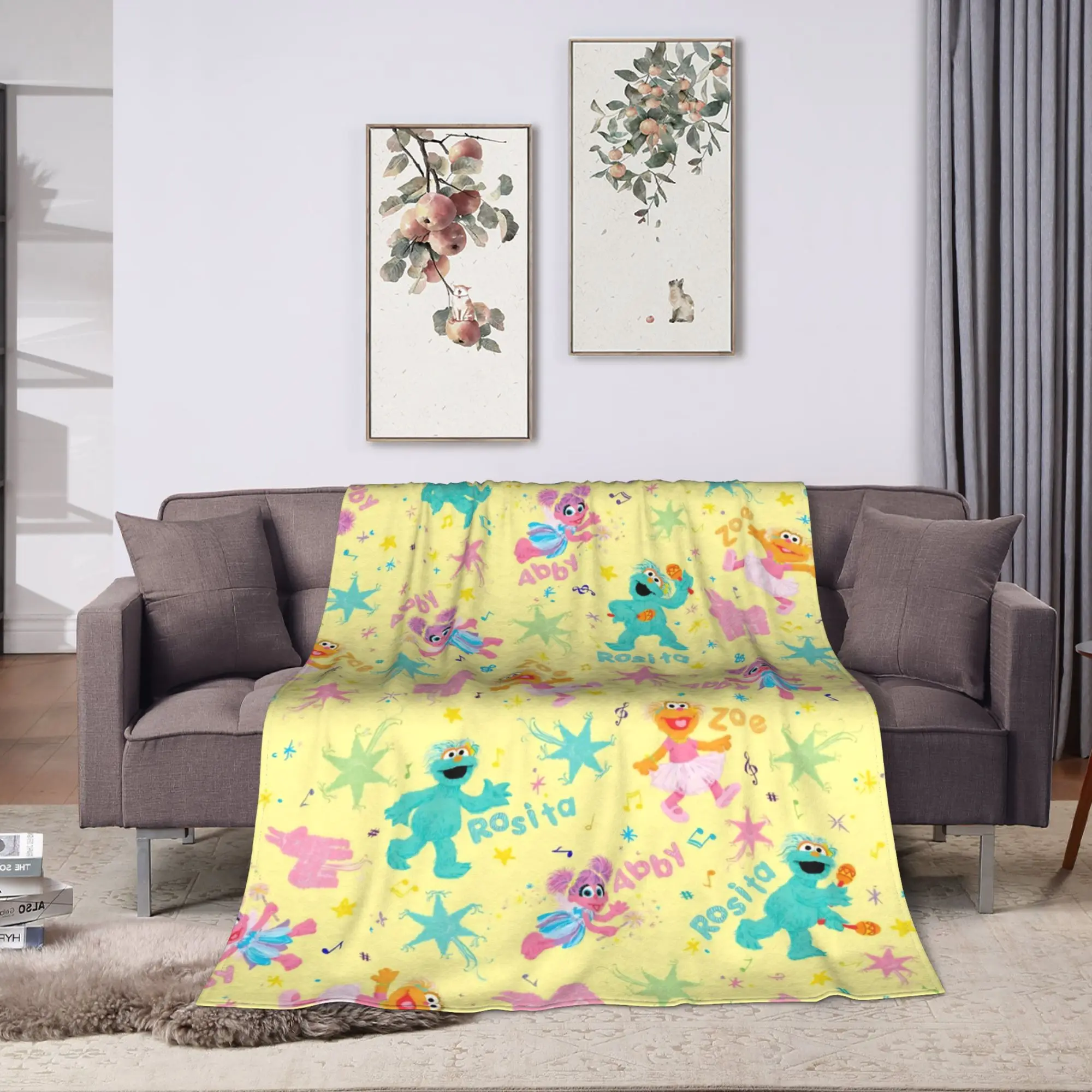 Super Warm Blanket Airplane Travel  Zoe and Rosita on Yellow Bedding Throws S-Sesames Streets Flannel Bedspread For Couch Bed