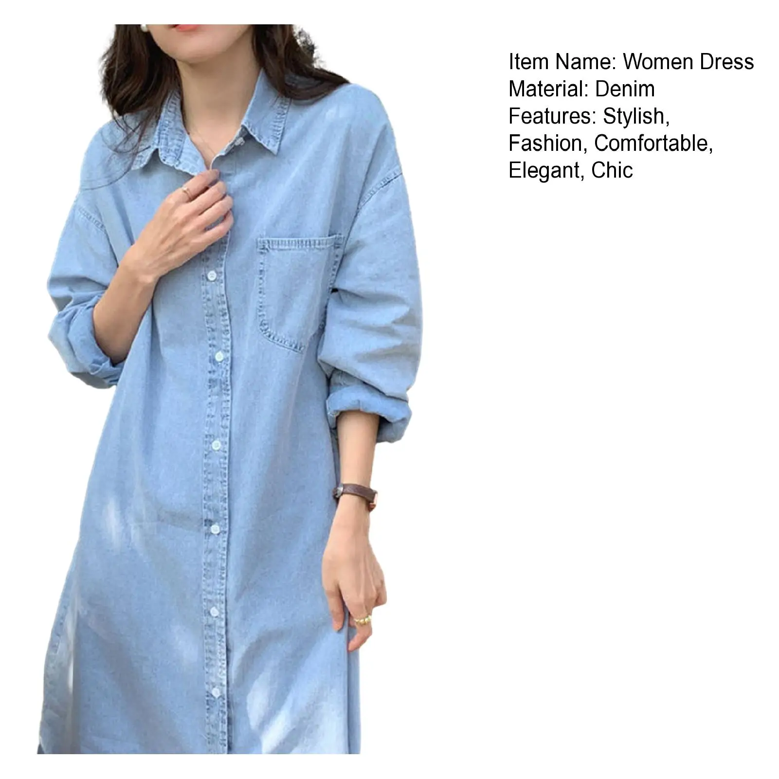 2024 Autumn Elegant Women's Denim Dress Long Sleeve Buttons Shirt Long Dress Female Fashion New Elegant Casual Ladies Clothes