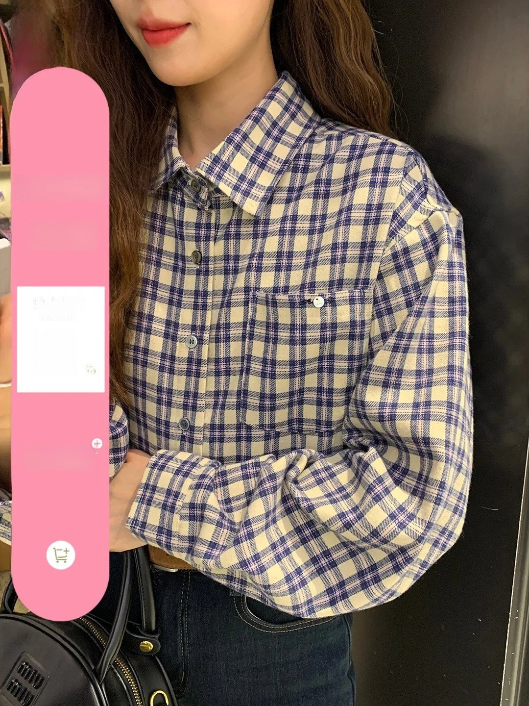 

Ретро-рубашка в клетку, весна 2026, новая коллекция, корейский стиль, нежная, универсальная, стройнящая, в японском стиле, укороченная, хлопковая, с длинным рукавом, женская