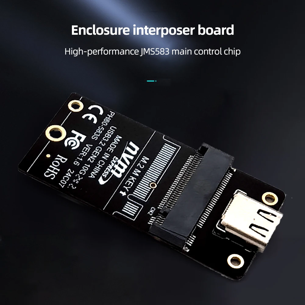NVME M.2 To Type-C HDD Case Adapter Board HDD Enclosure Interposer Board JMS583 Chip USB3.2 Support 2230 2242 2260 2280 Size SSD