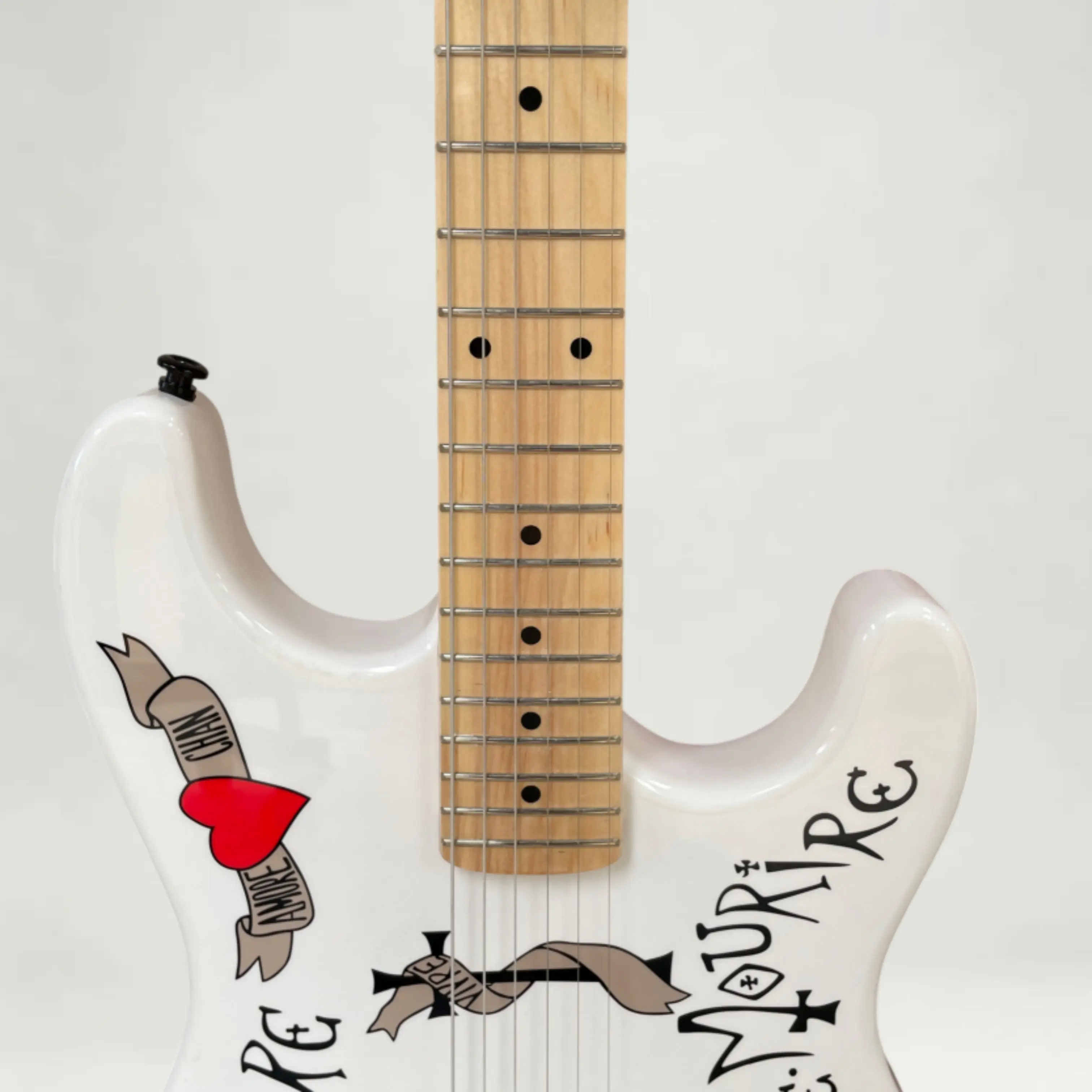 Bright White Art Print Electric Guitar, Black Hardware Guitars,  22 Frets for Rock Metal Playing & Collection Guitarra