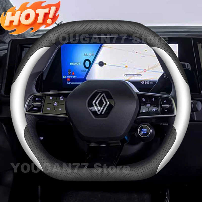 Leather Car Steering Wheel Cover For Renault Austral Rafale Scenic E-TECH 2023 2024 2025 2026 Auto Steering Wheel Accessories