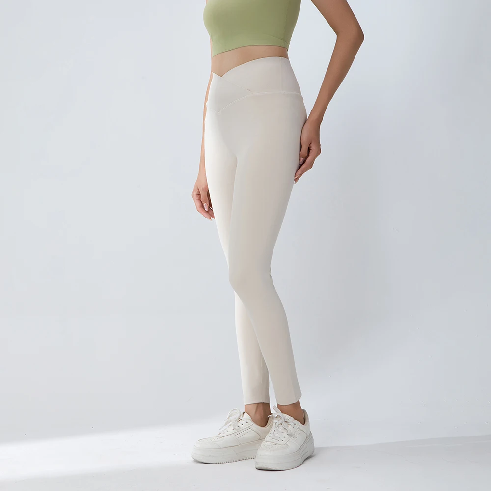 Women V Waist Naked Feel Yoga Pants White High Waist Hip Lifting No Camel Toe Stretch Fitness Leggings