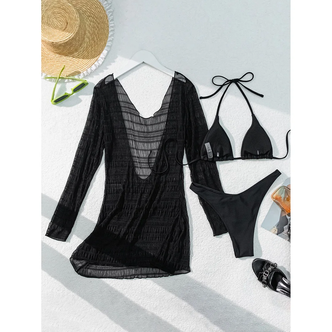 Mit langen Ärmeln, rückenfreiem Bikini, Damen-Badebekleidung, dreiteiliges Bikini-Set, Badeanzug, Badebekleidung, Schwimmbekleidung V5641 – Detail 22