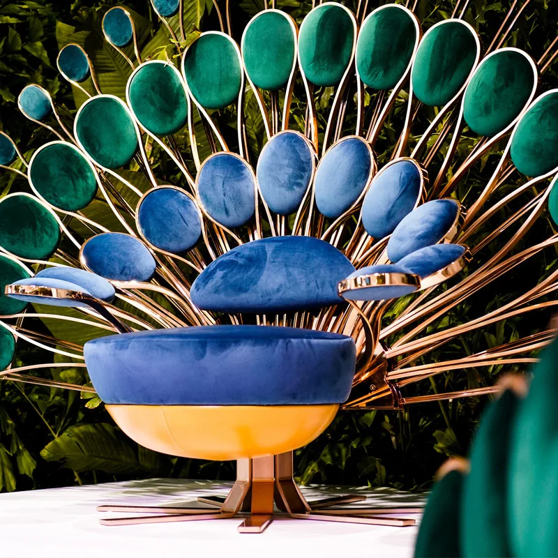 Big Peacock Chair Light Luxury Style Hotel Clubhouse Lobby Artistic Stainless Steel Sofa Chair