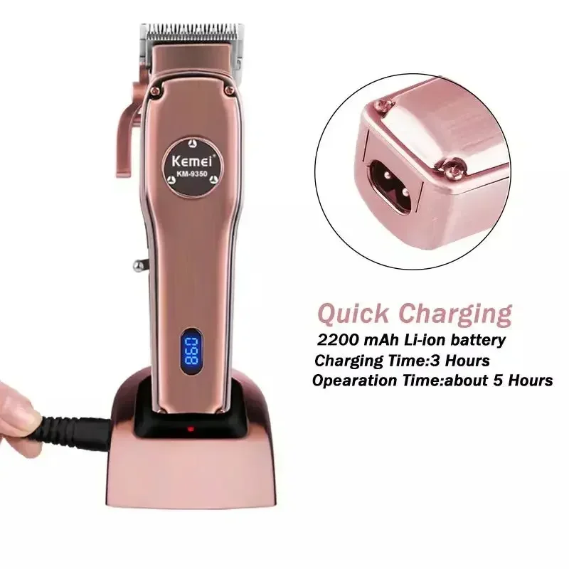 Kemei KM-9350 Adjustable LCD Display, Electric Hair Clipper, Carbon Steel Blade with Base