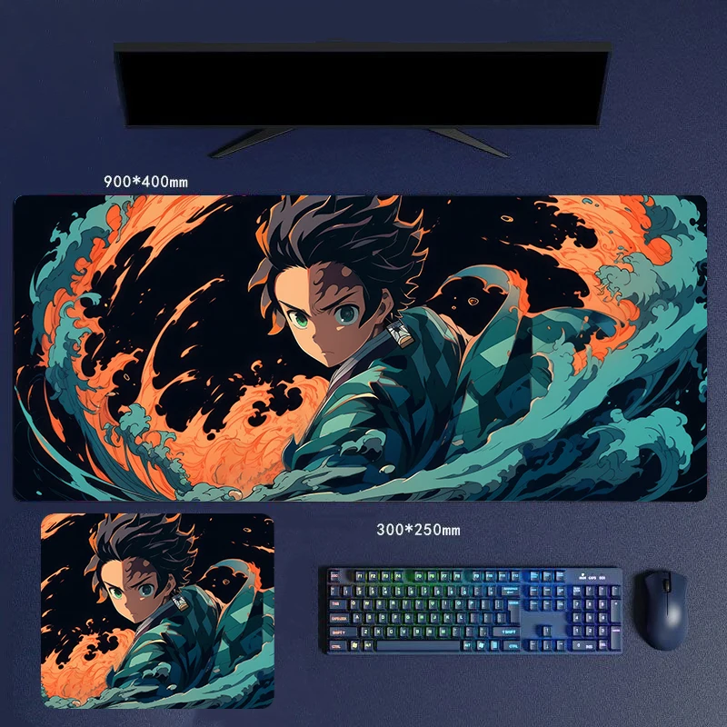 30/60/70/80cm Kamado Tanjirou Agatsuma Zenitsu Anime HD Pattern Desk Mat Rubber Mouse Pads Character Mice Computer Peripherals