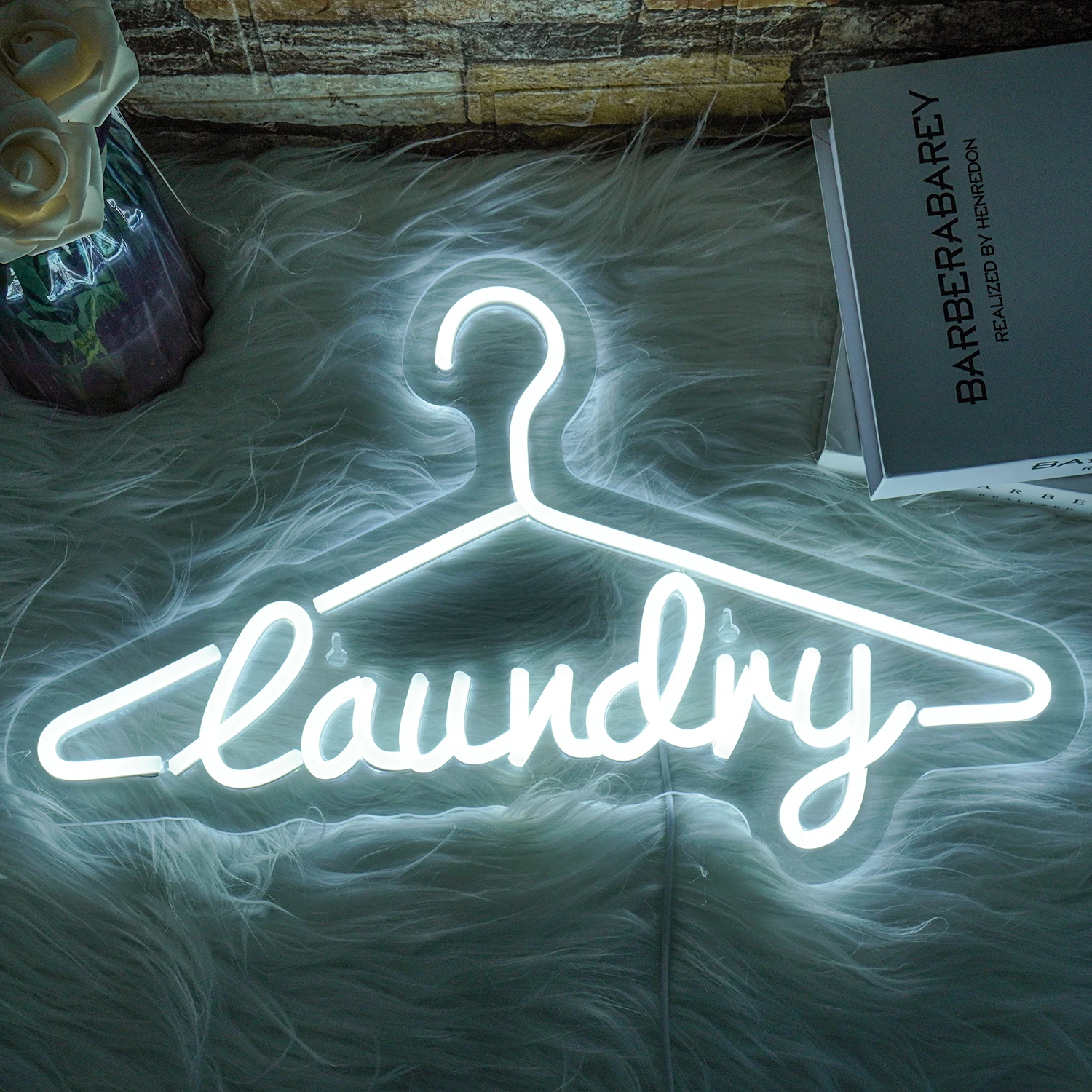 Laundry Neon Sign For Wall Decor Coat Hanger Shaped Neon LED Lights USB Powered Lamp With Switch Washing Room Decoration Light