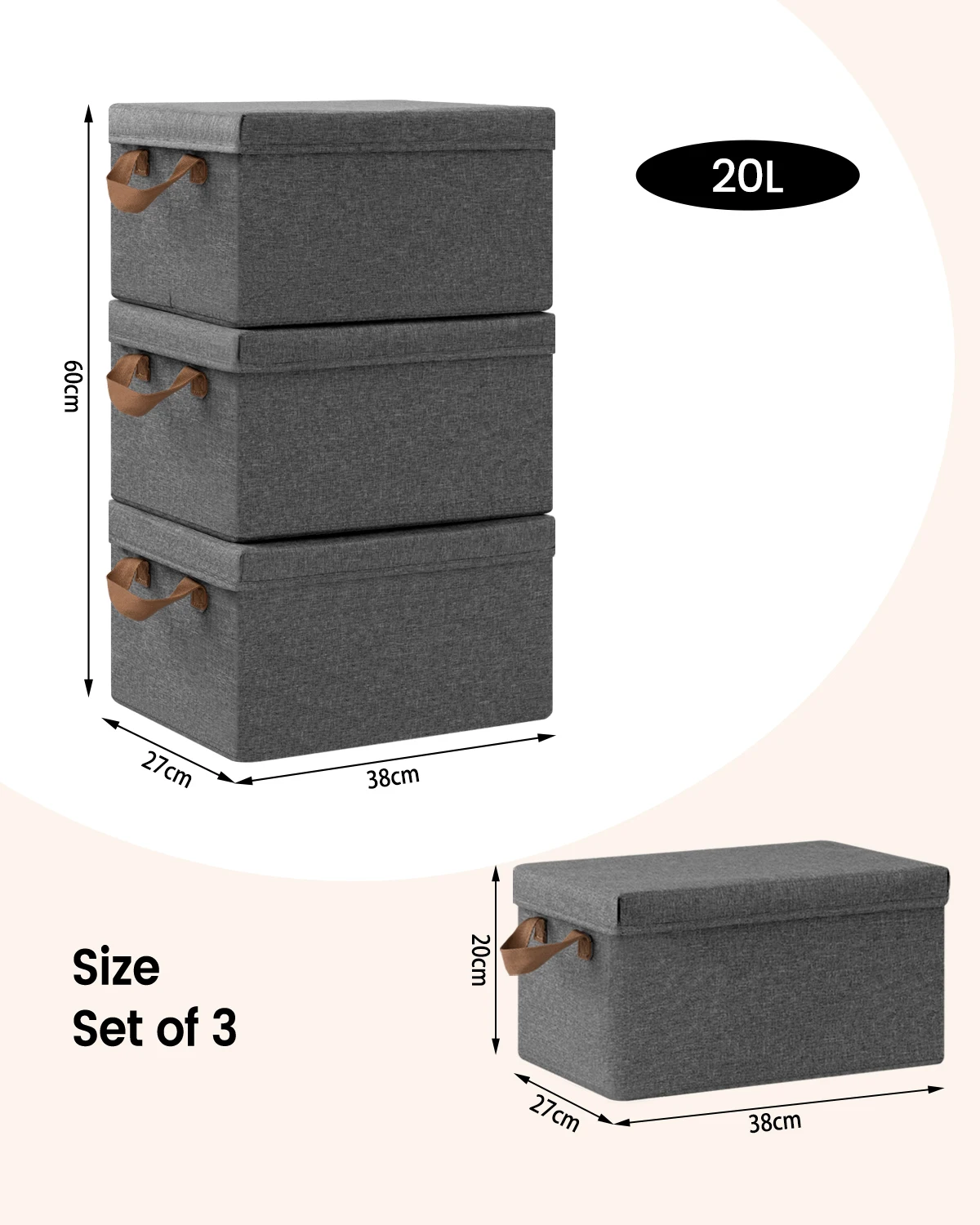WOLTU 3/5 Stück faltbare Stoff-Aufbewahrungsbox mit Deckel und Griffen, 20/27/36/51 l, große Box, Tasche, Korb, Organizer für Bettdecken, Kleidung, Spielzeugbox