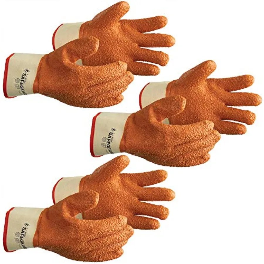 

J. J. Keller Associates Inc. SAFEGEAR PVC Vinyl Work Gloves 3 Pairs - EN388 Cut-Resistant Orange Textured Gloves for Industrial