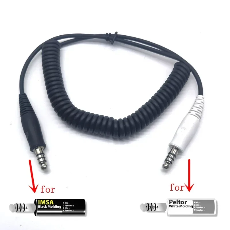 IMSA Harness to Helmet Aircraft Noise Cancelling Headset Adapter Coil Cable NATO Plug for Two Way Radio Communications