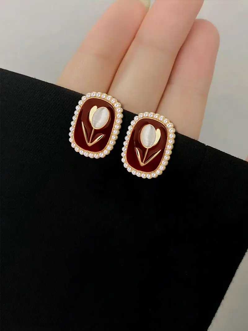 活発なエース S925 シルバー針チューリップパールスタッドピアス韓国スタイルのファッションジュエリーアクセサリーギフトボックスパッケージ化