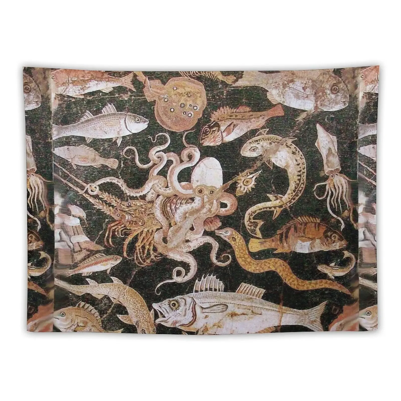 

POMPEII COLLECTION / ANTIQUE OCEAN - SEA LIFE SCENE,OCTOPUS AND FISHES Tapestry Home Decor Aesthetic Kawaii Room Decor Tapestry