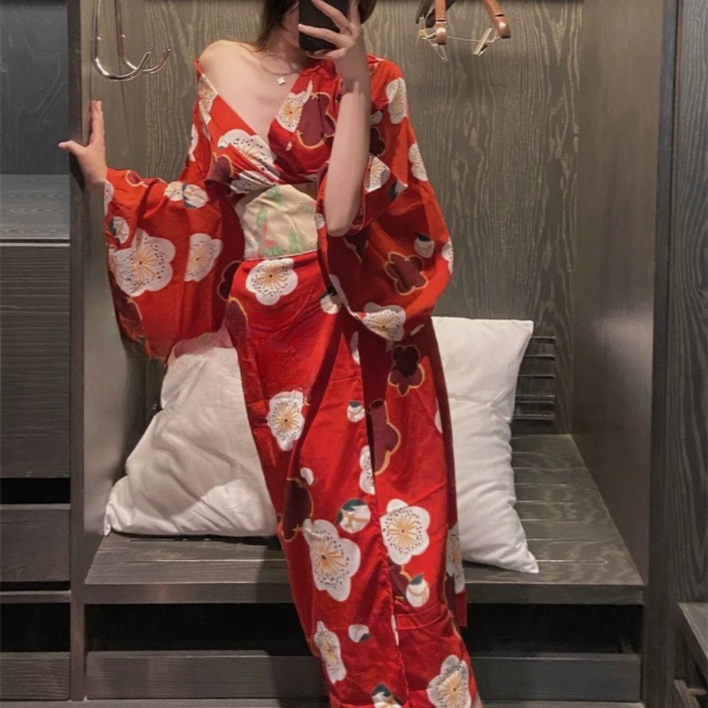 Transparent Temptation Nightgown Butterfly Print Kimono Erotic Lingerie Sexy Nightdress Backless Pajamas Woman Home Nightshirt