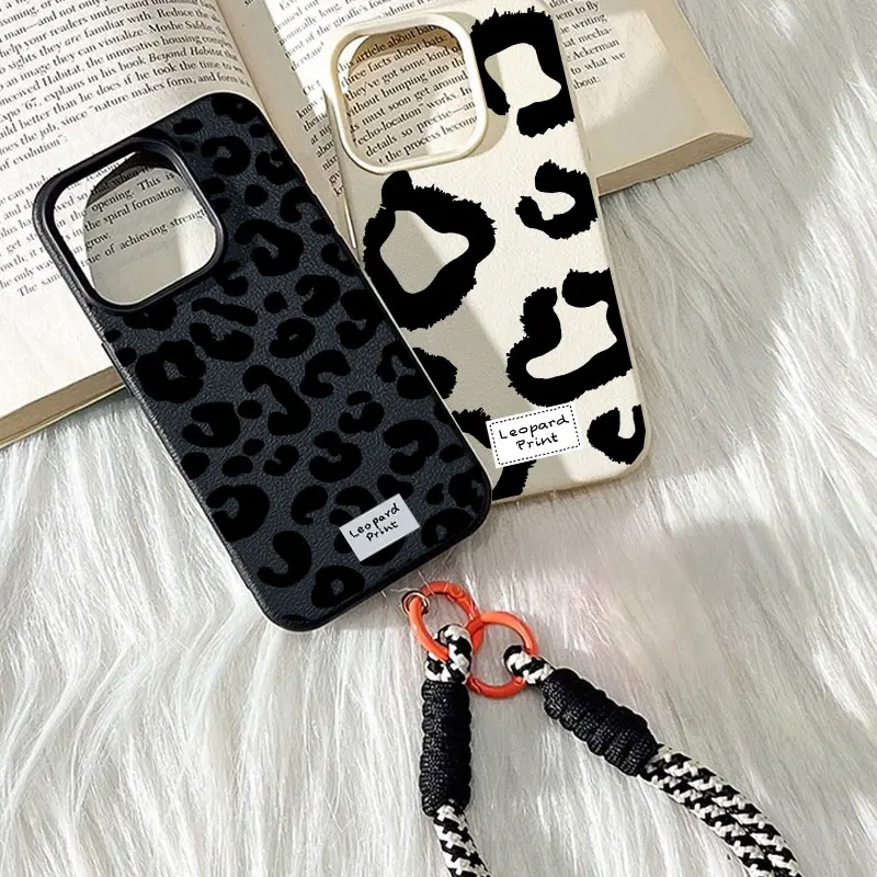 Leopard Print Lanyard Strap Phone Case For Motorola MOTO Edge 70 60 50 Pro FUSION 60S G85 G84 G75 G54 G35 G34 5G Lichee Cover