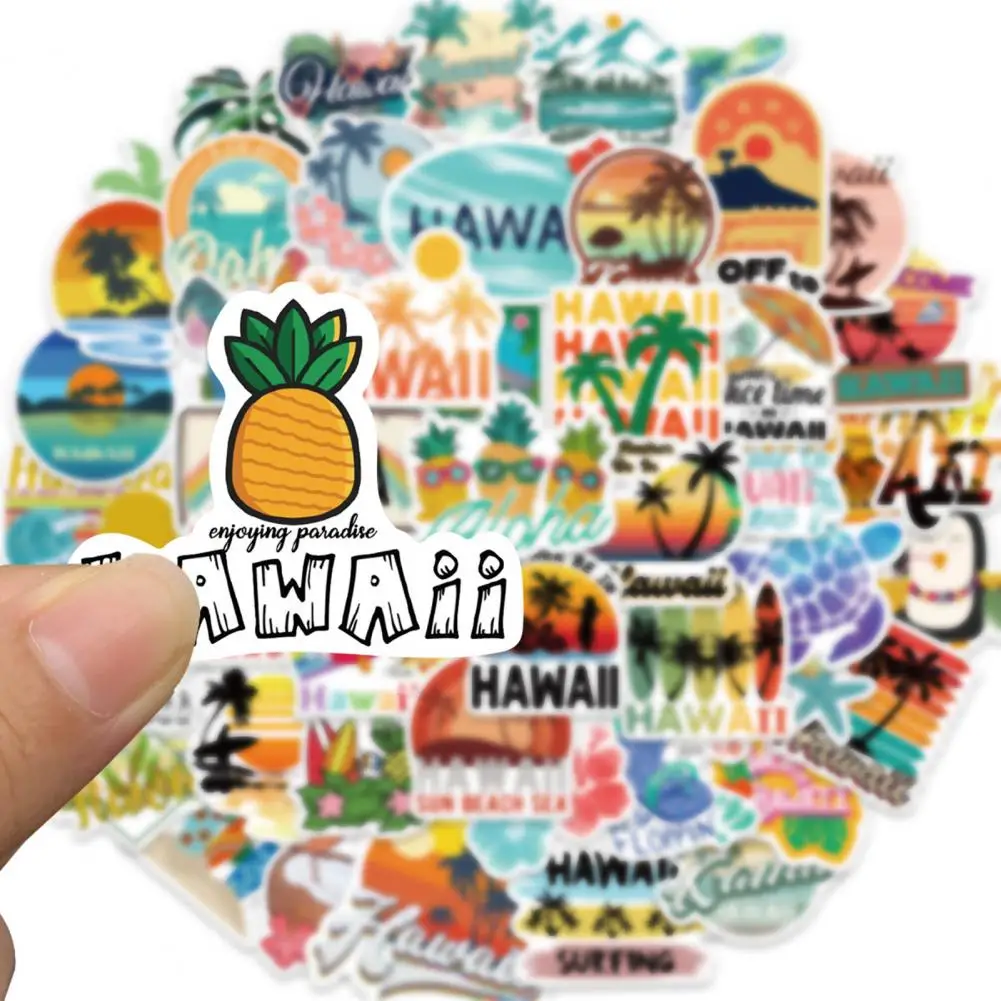 PVC 50Pcs Stylish Hawaii Summer Style Cartoon Graffiti Sticker Ultra-Thin Luggage Decal Residue Free   Household Supplies